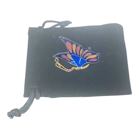 VINTAGE GUILLOCHE ENAMEL BUTTERFLY BROOCH PIN BLUE /PURPLE PINK LOVELY 1 3/4" - Picture 3 of 6